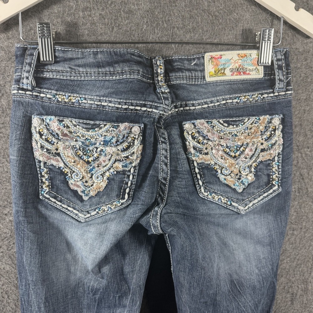 Grace In LA Jeans Women's 27 Bootcut Embroidered Rhinestone Denim Pockets Rodeo - Picture 1 of 8